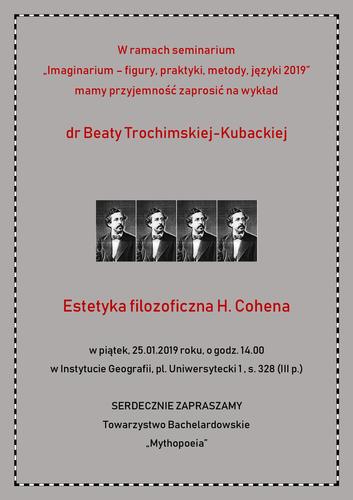 image: Wykład dr Beaty Trochimskiej-Kubackiej o estetyce Cohena