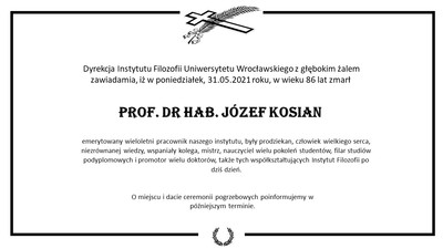 image: Zmarł Profesor Józef Kosian