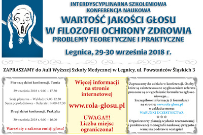 image: Interdyscyplinarna konferencja naukowa w Legnicy pt. „Wartość jakości głosu w filozofii ochrony zdrowia. Problemy teoretyczne i praktyczne